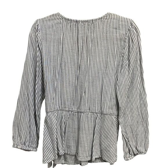 OLD NAVY White and Gray Pinstripe Long Sleeve V-Neck Blouse Tie Waist - Picture 4 of 7